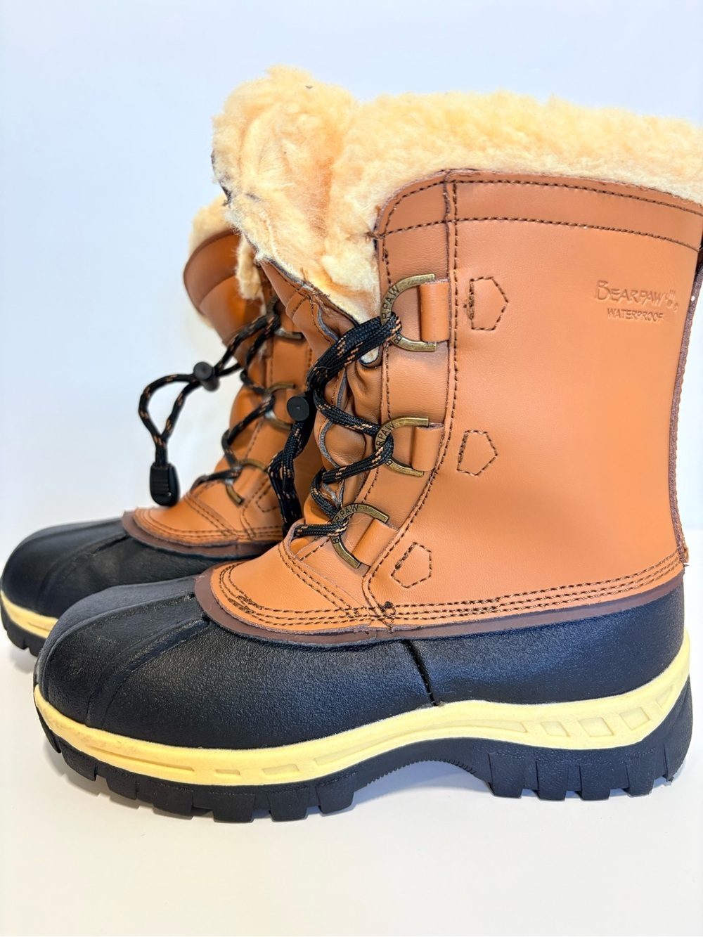 Bearpaw Kelly Youth Waterproof Winter Snow Boots Brown Faux Fur Kids Size 2